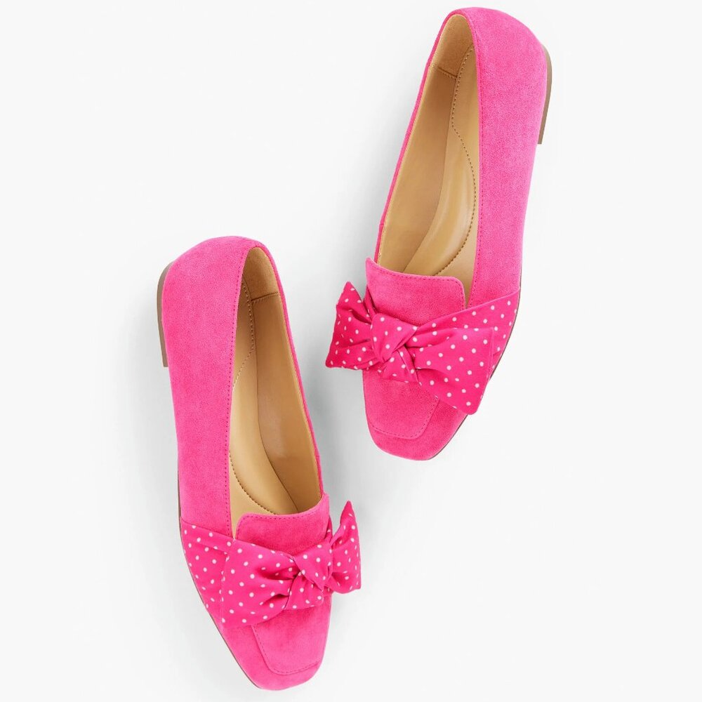 NWOT Talbots "Stella” Pink Suede Bow Polka Dot Loafers 5.5M